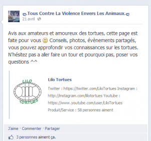 Pub sur la page tous contre la violence envers les animaux